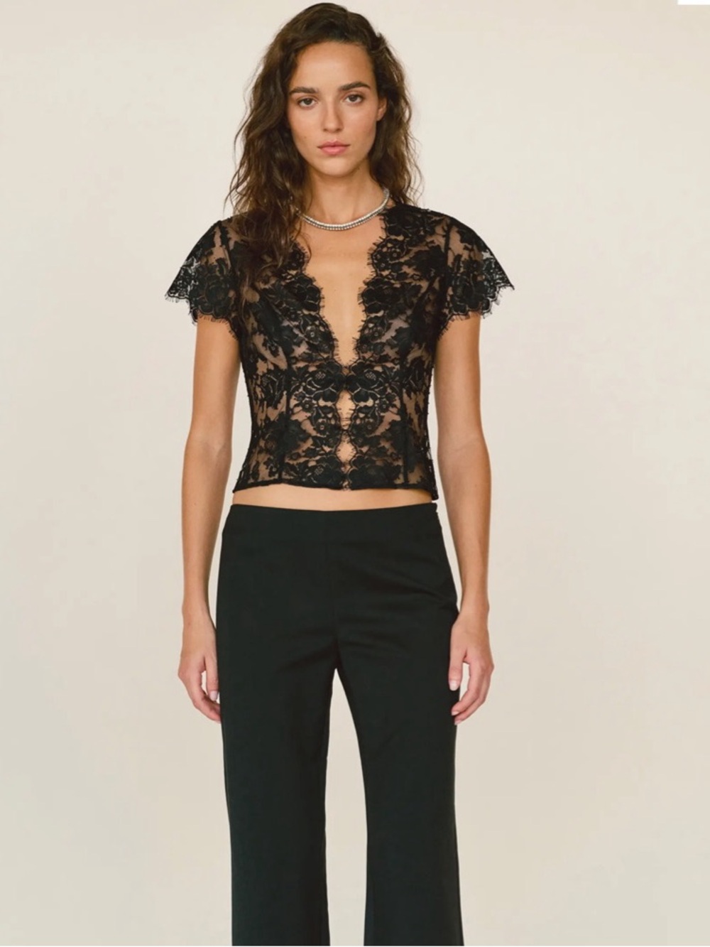 Reformation Eugenie Lace Top, Black SZ 4 LIKE NEW